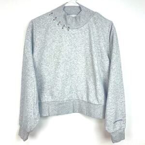 KOOPLES x SPORT High Neck Pierced Fleece Sweatshirt in Light Grey - M